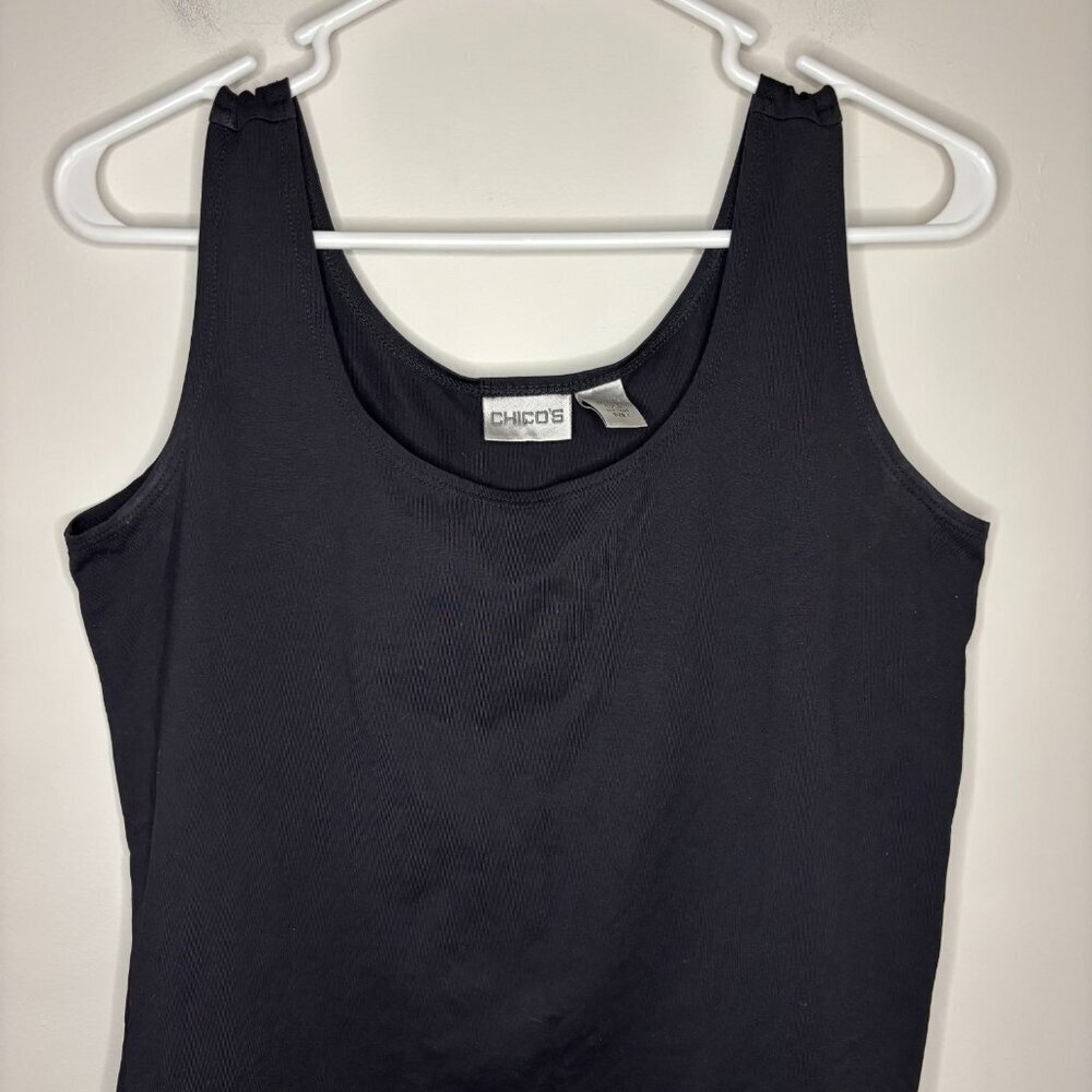 CHICO'S Tank Womens M Black Stretch Foundation Wide Strap Pullover Nylon Spandex